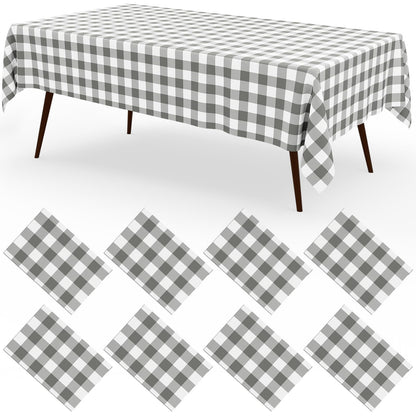 misaya 8 Packs Buffalo Disposable Table Cloth, 54 x 108 Inch Waterproof Plastic Tablecloth, Rectangle Khaki and White Checkered Table Covers for Picnic, Birthday, Party