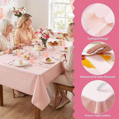NatNarr 3 Pcs Plastic Light Pink Tablecloths, Scalloped Table Cloths