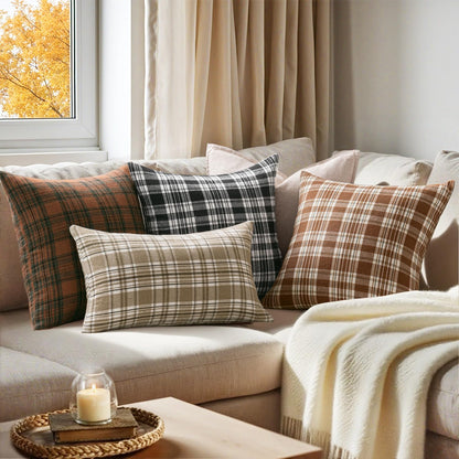 MIULEE Fall Plaid Pillow Covers Scottish Tartan 18x18 Terracotta Brown