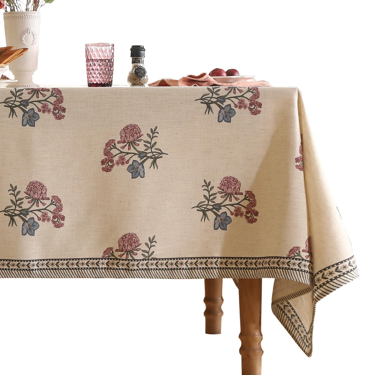 ISAENNE Designer French Linen Rectangular Tablecloth,118"x67"-Cornucopia