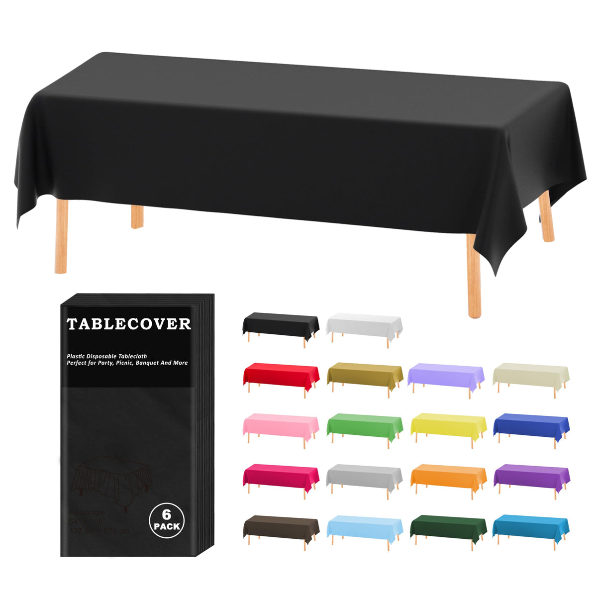D&Z 12 Pack White Disposable Plastic Tablecloth 54"x108" Table Cover