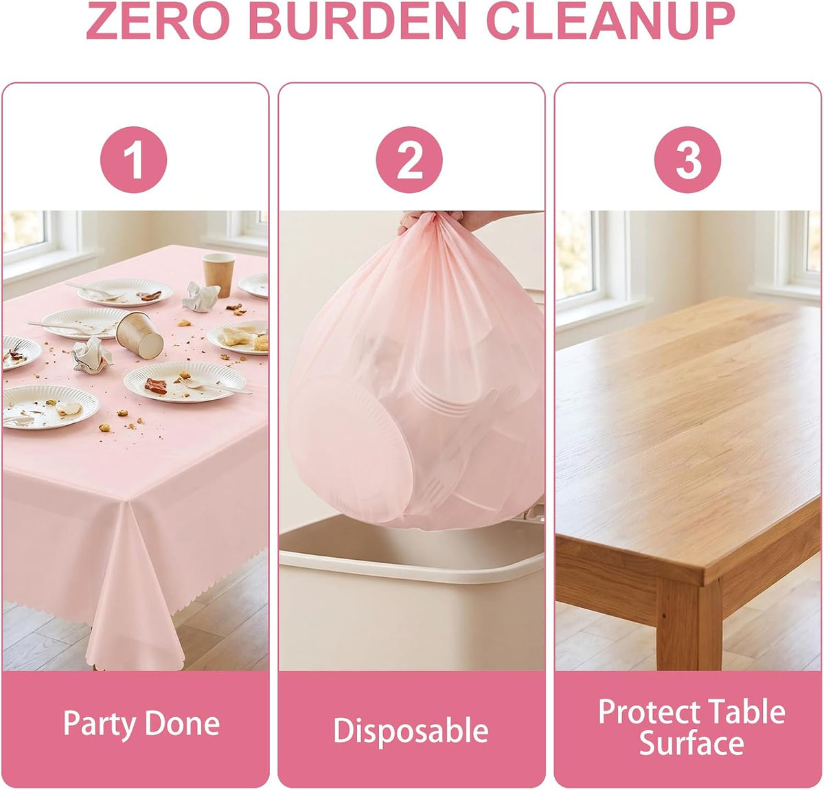 NatNarr 3 Pcs Plastic Light Pink Tablecloths, Scalloped Table Cloths