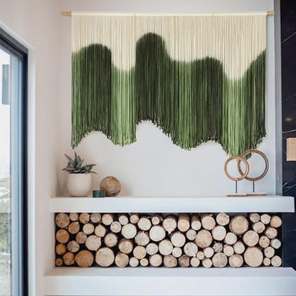 Macrame Wall Hanging Green Hand-Dyed Ombre Fiber Art Geometric 57"W*39"L
