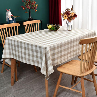 Gingham Tablecloth Rectangle Table Cloth Heavy Duty Cotton Checkered Table Cover for Spring Picnic Kitchen Dining(C-Beige, 52x70 inch)