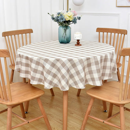 Gingham Tablecloth Rectangle Table Cloth Heavy Duty Cotton Checkered Table Cover for Spring Picnic Kitchen Dining(C-Beige, 52x70 inch)