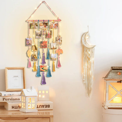 Macrame Wall Hanging Photo Display Boho Room Decor for Teen Girl Gifts