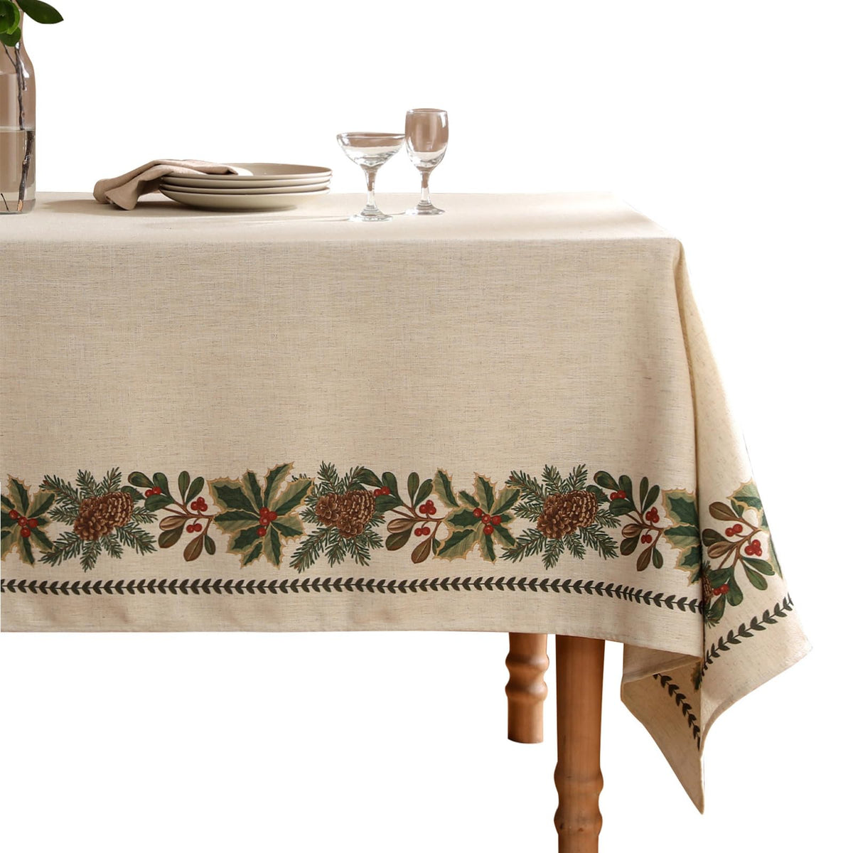 ISAENNE Designer French Linen Rectangular Tablecloth,118"x67"-Cornucopia