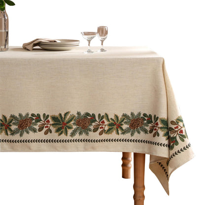 ISAENNE Designer French Linen Rectangular Tablecloth,118"x67"-Cornucopia