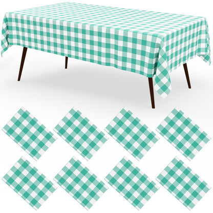 misaya 8 Packs Buffalo Disposable Table Cloth, 54 x 108 Inch Waterproof Plastic Tablecloth, Rectangle Khaki and White Checkered Table Covers for Picnic, Birthday, Party
