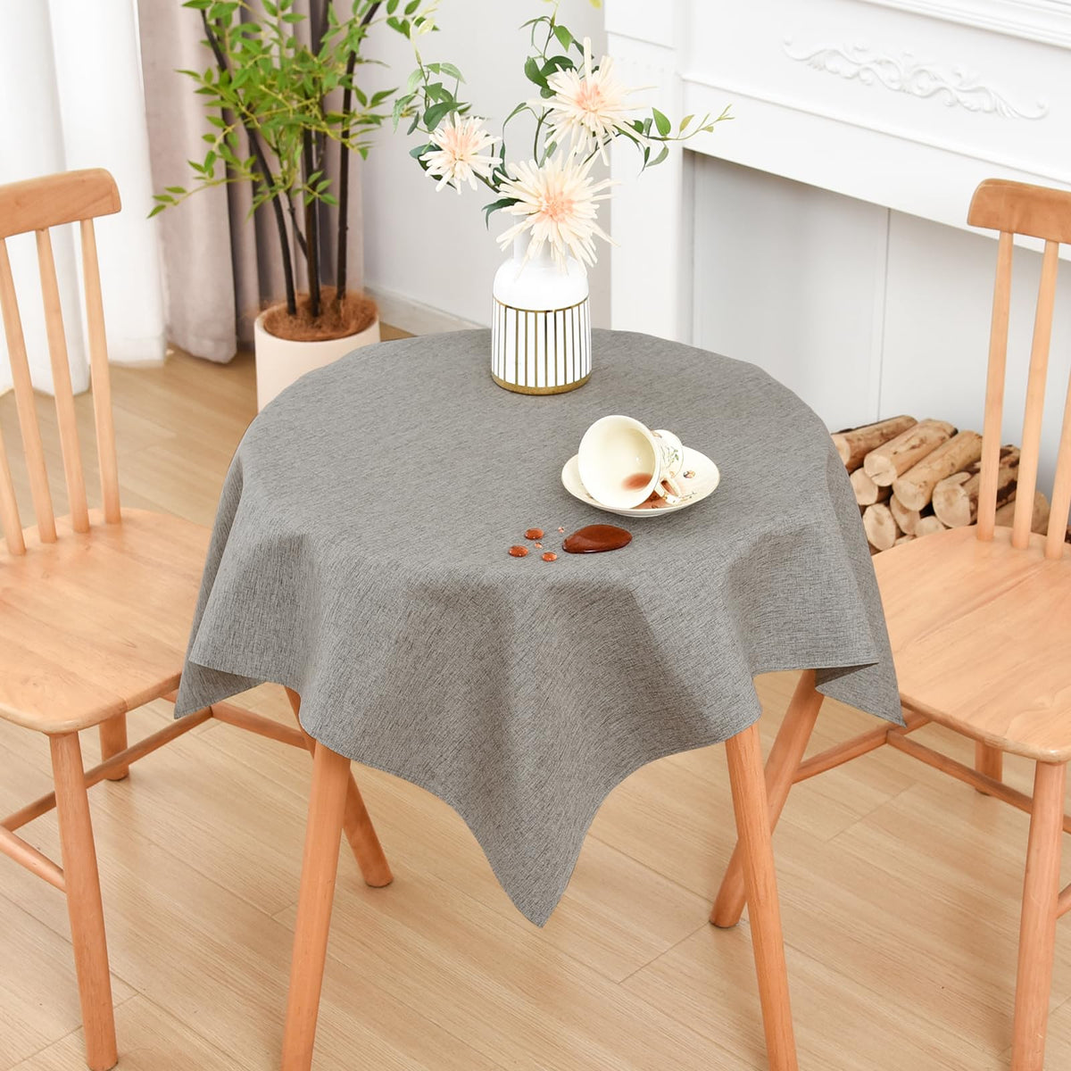 Wolkemer Oval Tablecloth 60 x 102 Inches Faux Linen Water Resistant
