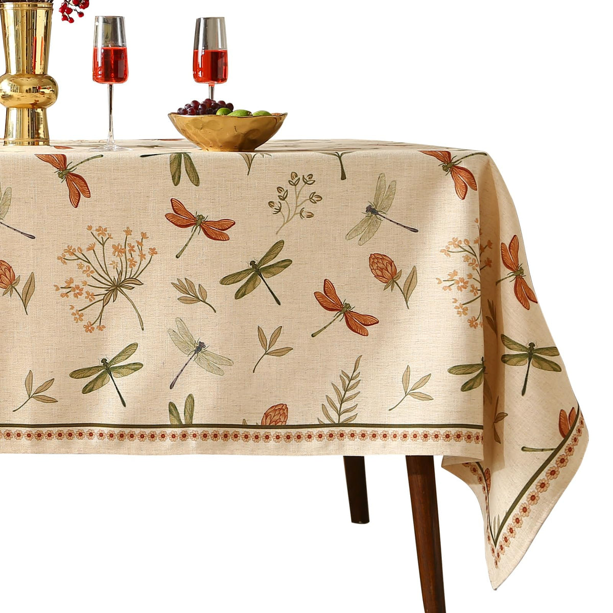 ISAENNE Designer French Linen Rectangular Tablecloth,118"x67"-Cornucopia