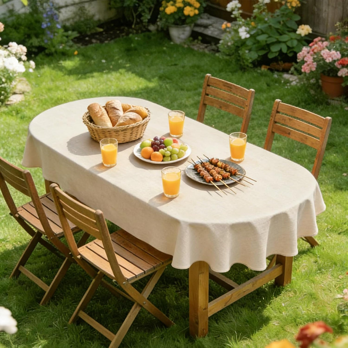 Wolkemer Oval Tablecloth 60 x 102 Inches Faux Linen Water Resistant
