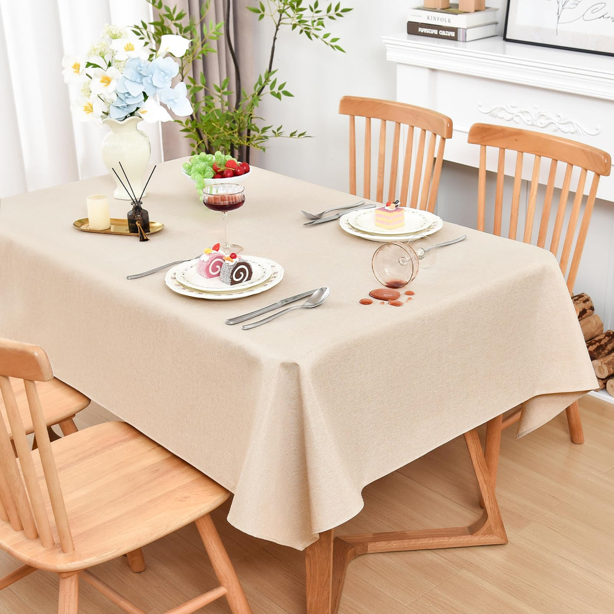 Wolkemer Oval Tablecloth 60 x 102 Inches Faux Linen Water Resistant
