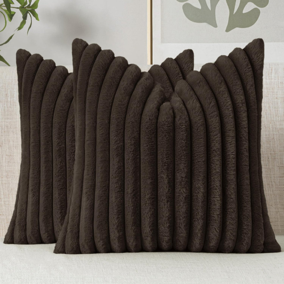 MIULEE Faux Fur Decorative Throw Pillow Covers 18x18 Set of 2 Sage Green