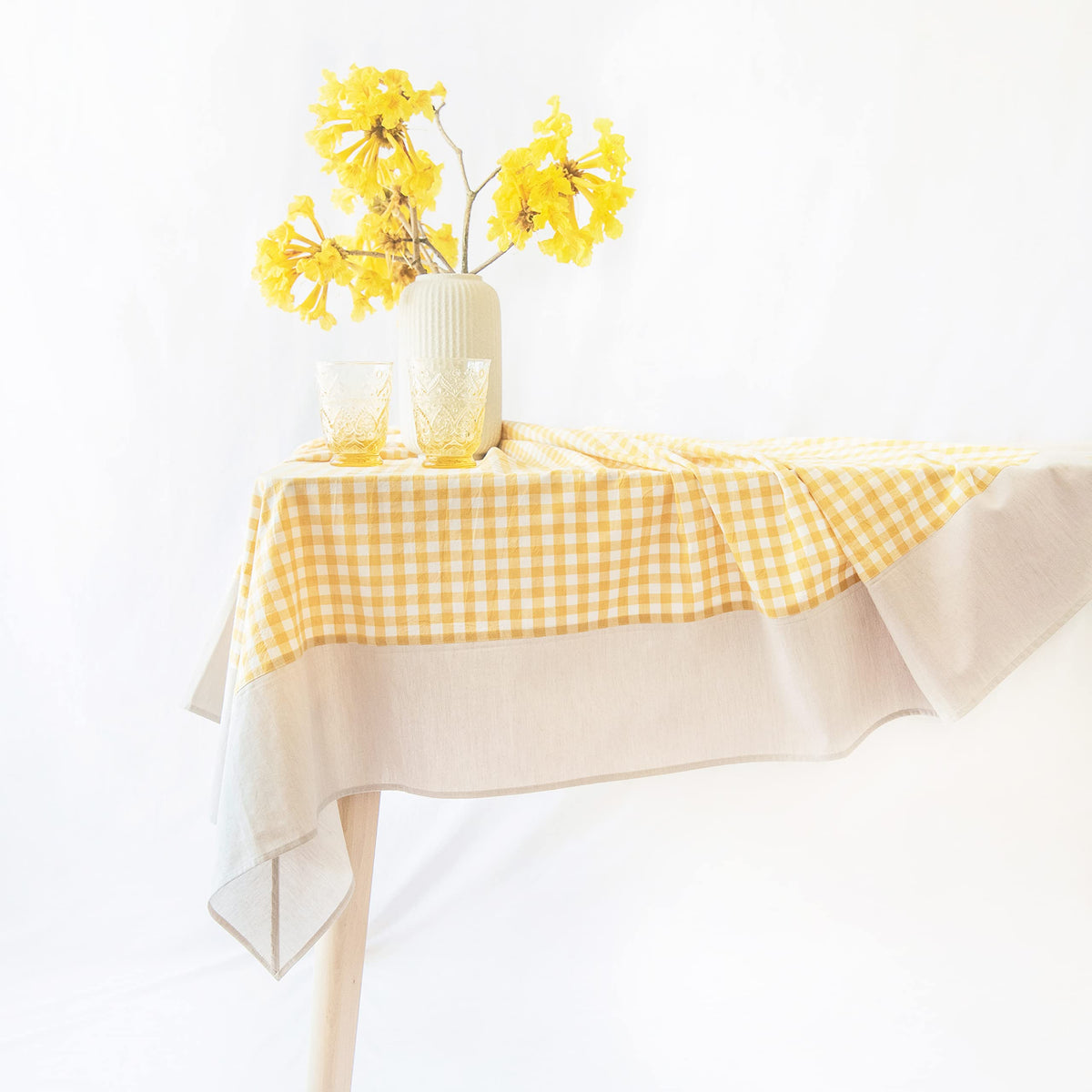 MONDAY MOOSE Gingham Checkered Farmhouse Rustic Picnic Style Decoration Rectangle Natural Stonewashed Cotton Tablecloth for Kitchen, Dining Room, Restaurant (60x102 inch, Beige)