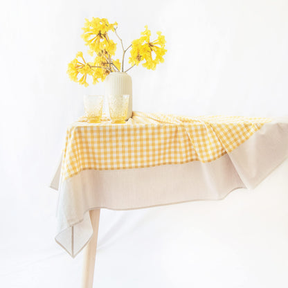 MONDAY MOOSE Gingham Checkered Farmhouse Rustic Picnic Style Decoration Rectangle Natural Stonewashed Cotton Tablecloth for Kitchen, Dining Room, Restaurant (60x102 inch, Beige)