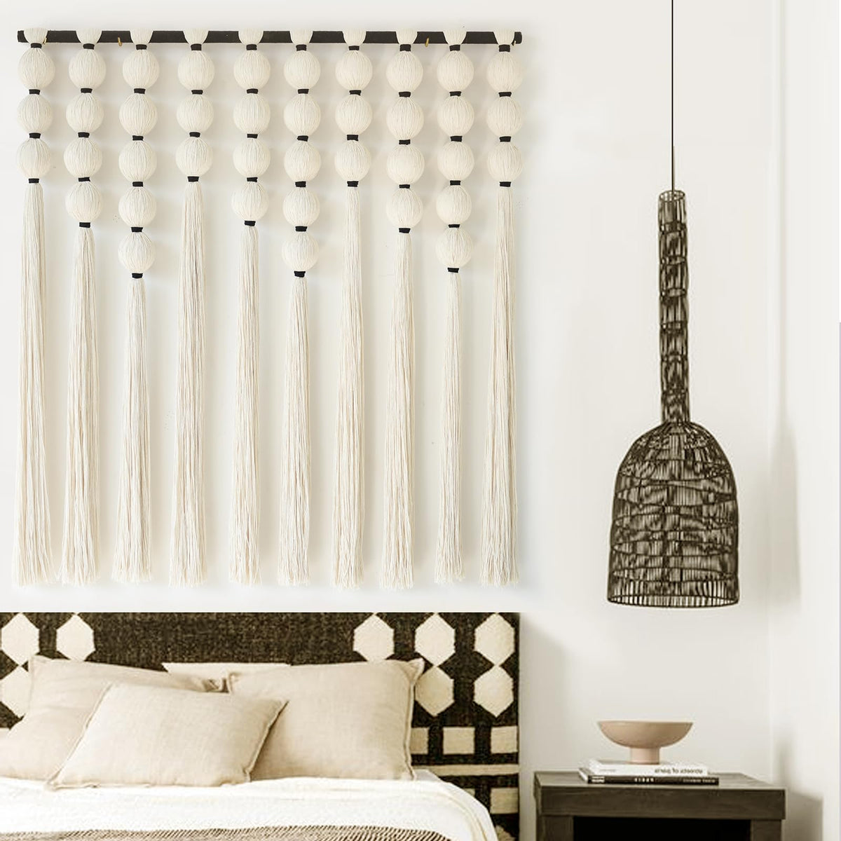 Macrame Wall Hanging Dip Dyed Blue Yarn Wall Art Tassel Decor 27" W*31" L