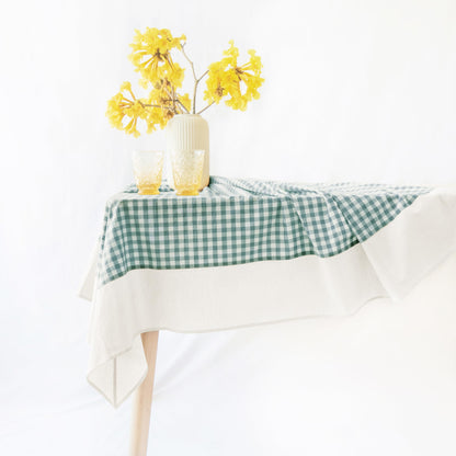 MONDAY MOOSE Gingham Checkered Farmhouse Rustic Picnic Style Decoration Rectangle Natural Stonewashed Cotton Tablecloth for Kitchen, Dining Room, Restaurant (60x102 inch, Beige)