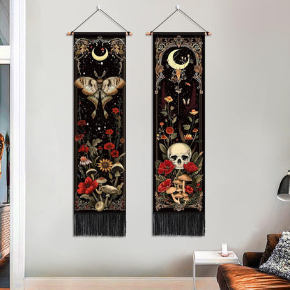 2 Pack Witchy Gothic Wall Decor, Moth Skull Tapestry for Room 12.8x51.2 in