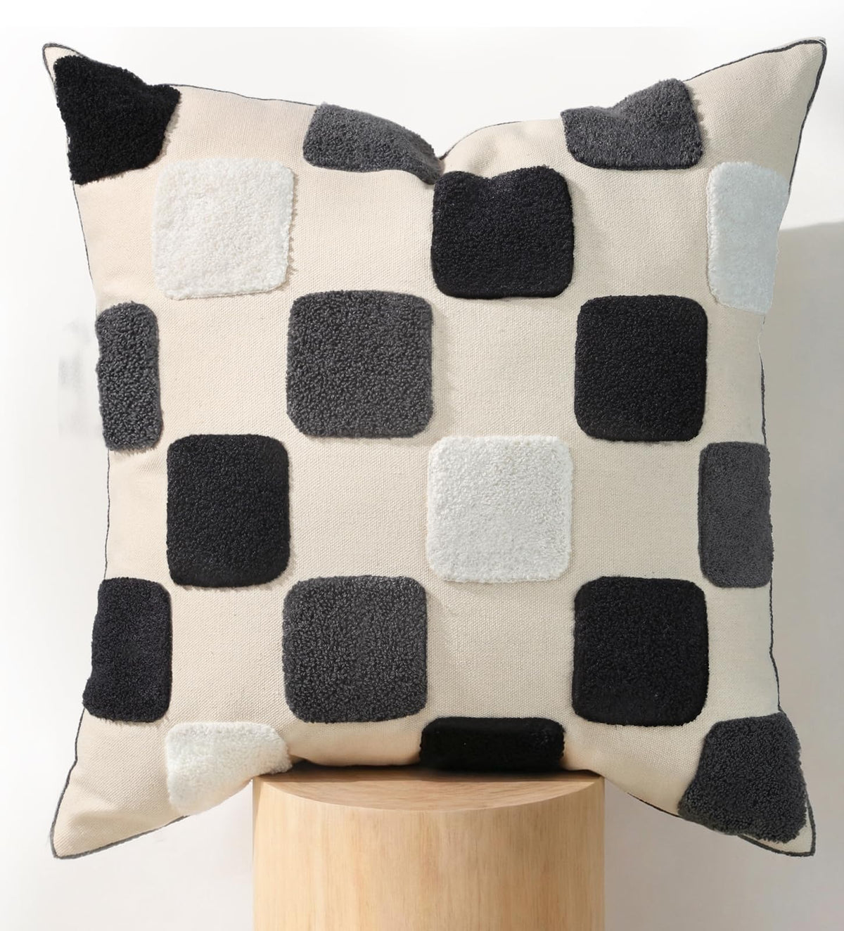 Embroidered Throw Pillow Cover 18x18 Inch, Colorful Plaid