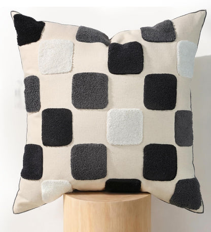 Embroidered Throw Pillow Cover 18x18 Inch, Colorful Plaid