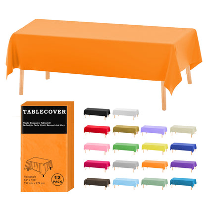 D&Z 12 Pack White Disposable Plastic Tablecloth 54"x108" Table Cover