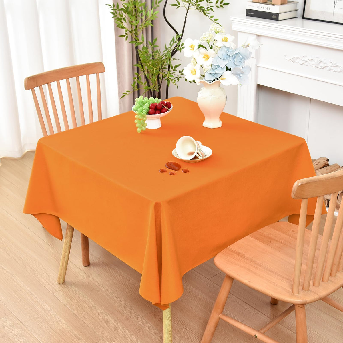 Wolkemer Oval Tablecloth 60 x 102 Inches Faux Linen Water Resistant