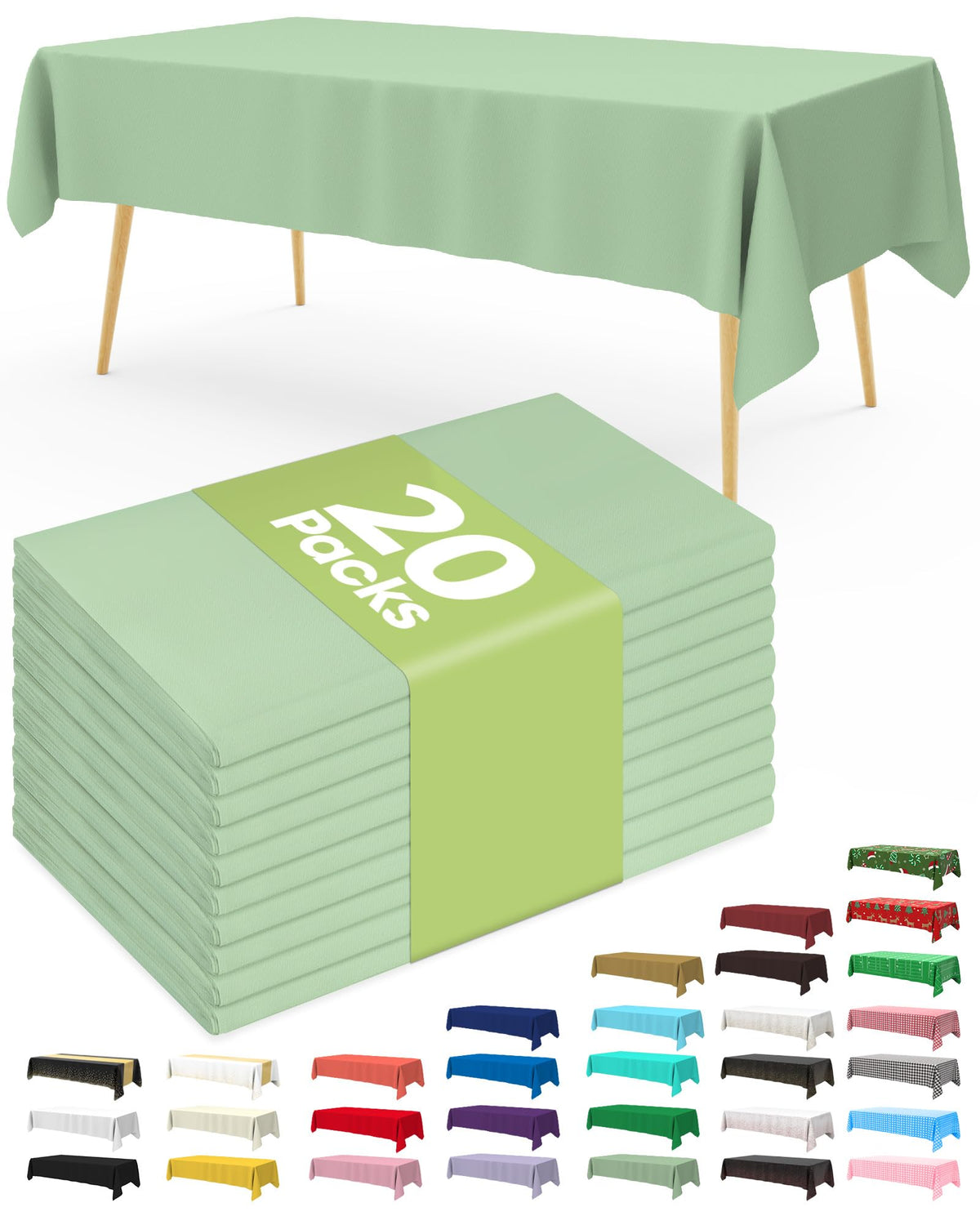 Pureegg 20 Pack White Disposable Plastic Tablecloth 54x108 Inch