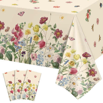 NatNarr 3 Pack Sage Green Floral Plastic Tablecloths, Tea Party Tablecloth