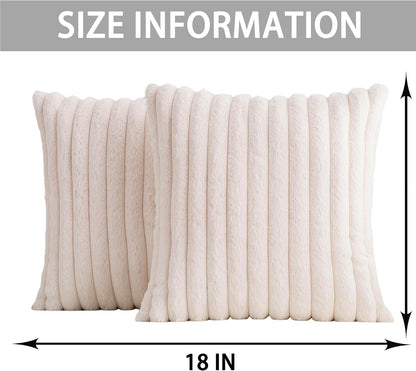 Pack of 2 Faux Fur Christmas Throw Pillow Covers 18x18 Inch, Cream White