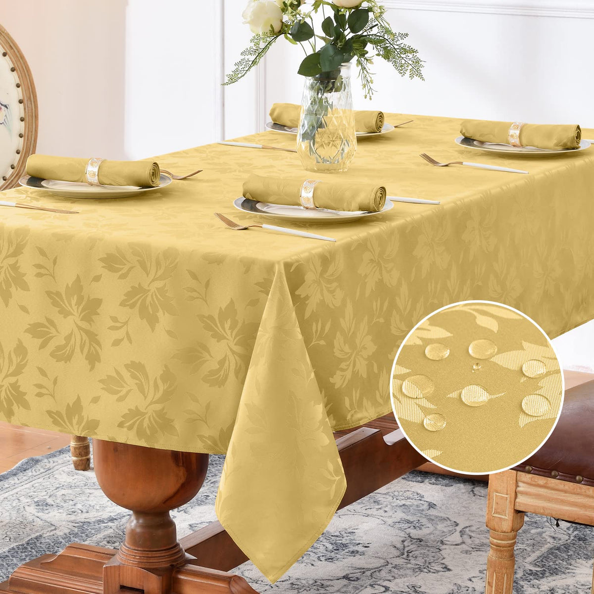 Romanstile Fall Jacquard Rectangle Tablecloth, Thanksgiving Dining Decor