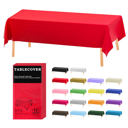 D&Z 12 Pack White Disposable Plastic Tablecloth 54"x108" Table Cover