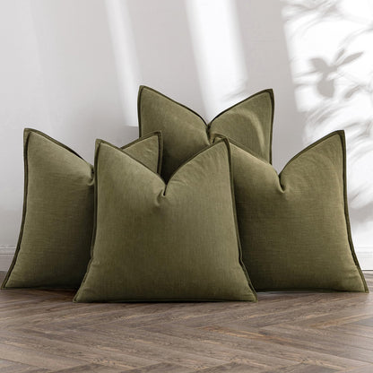 MIULEE Neutral Brown Boho Linen Pillow Covers 18x18 Inch Pack of 4