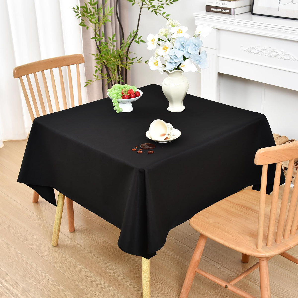 Wolkemer Oval Tablecloth 60 x 102 Inches Faux Linen Water Resistant