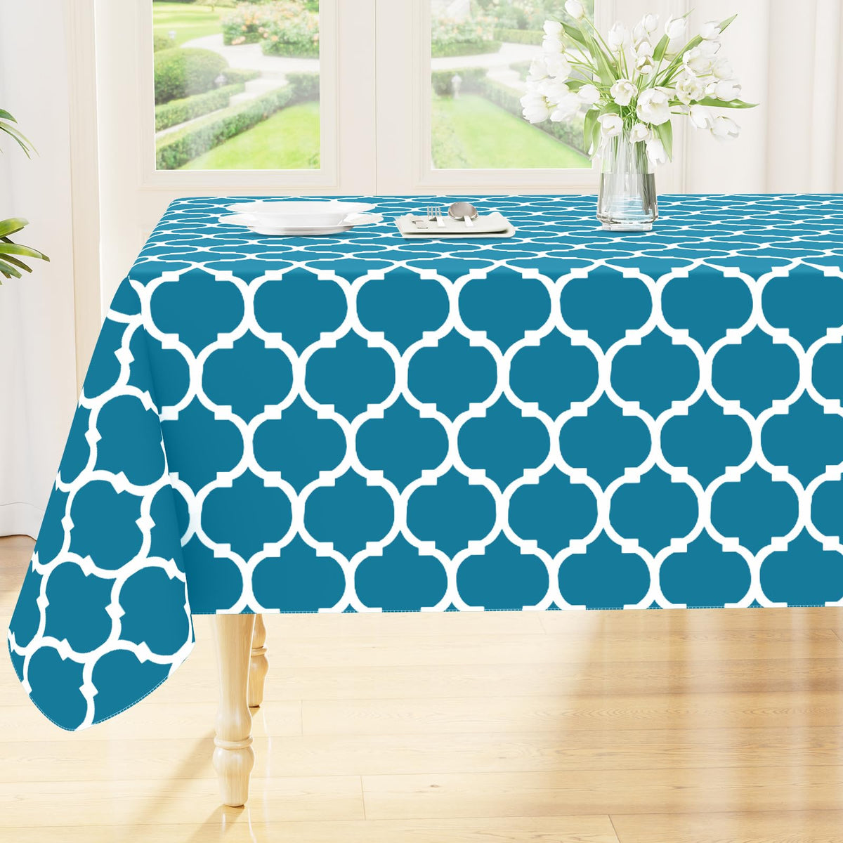 Smiry Rectangle Table Cloth, Flannel Backed Vinyl Tablecloth, 60"x84"