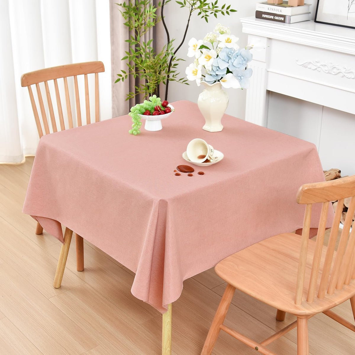 Wolkemer Oval Tablecloth 60 x 102 Inches Faux Linen Water Resistant