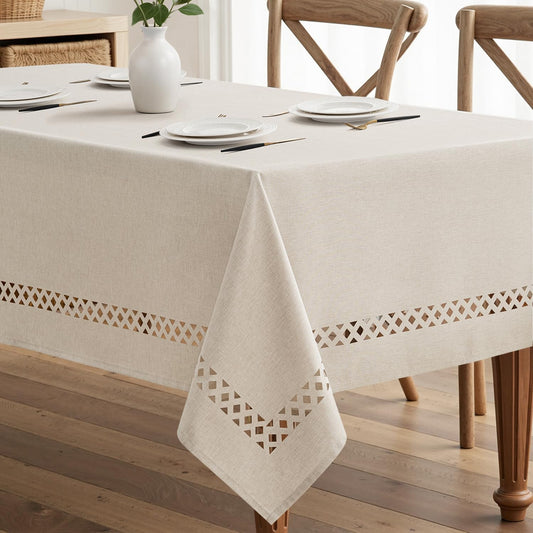 MIULEE Beige Rectangle Tablecloth with Decorative Cutouts 52x70 Inch