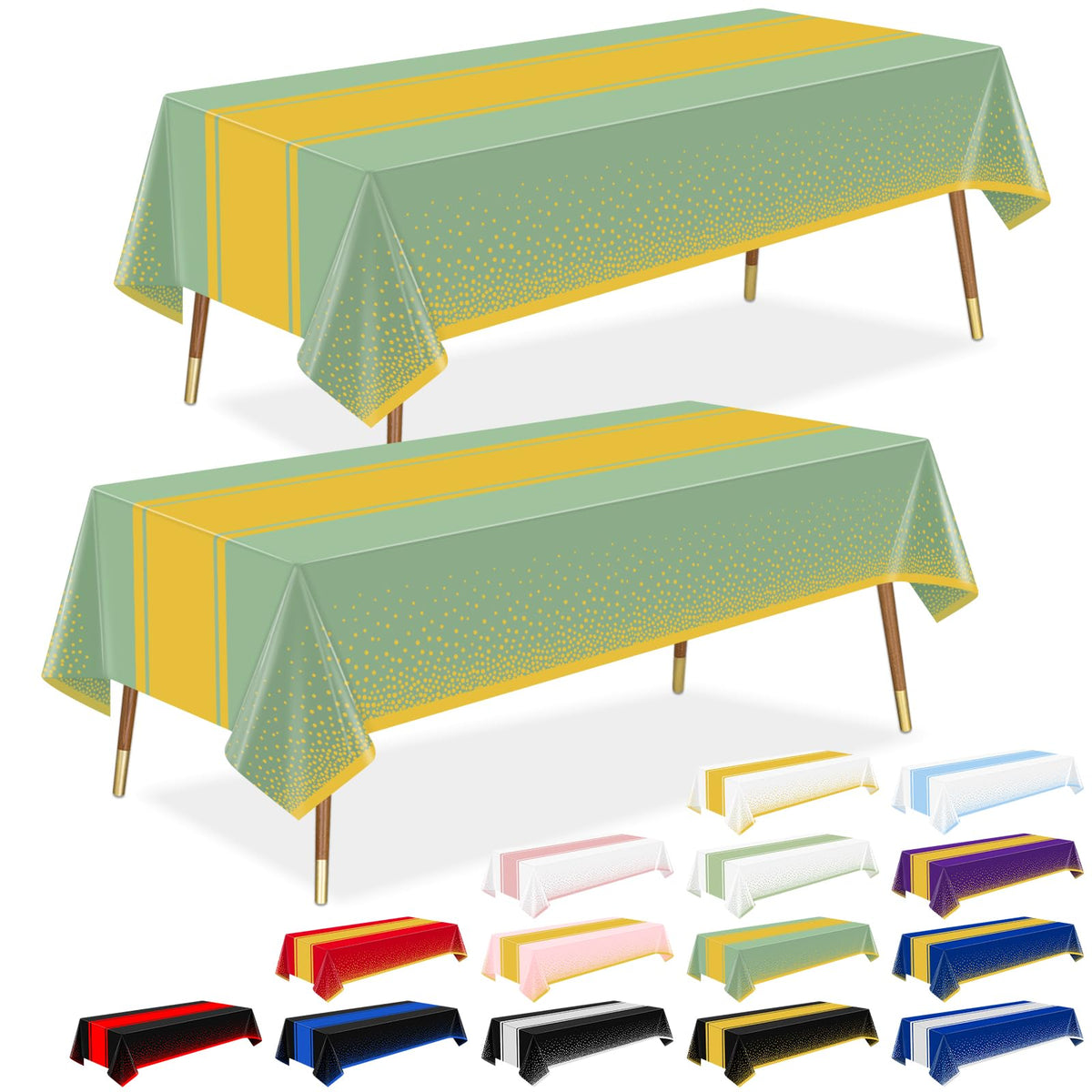 LANLISA Sage Green and Gold Tablecloth Party Decorations 2 Pack, Disposable Plastic Table Cloths for Baby Shower Birthday Wedding Party Decor