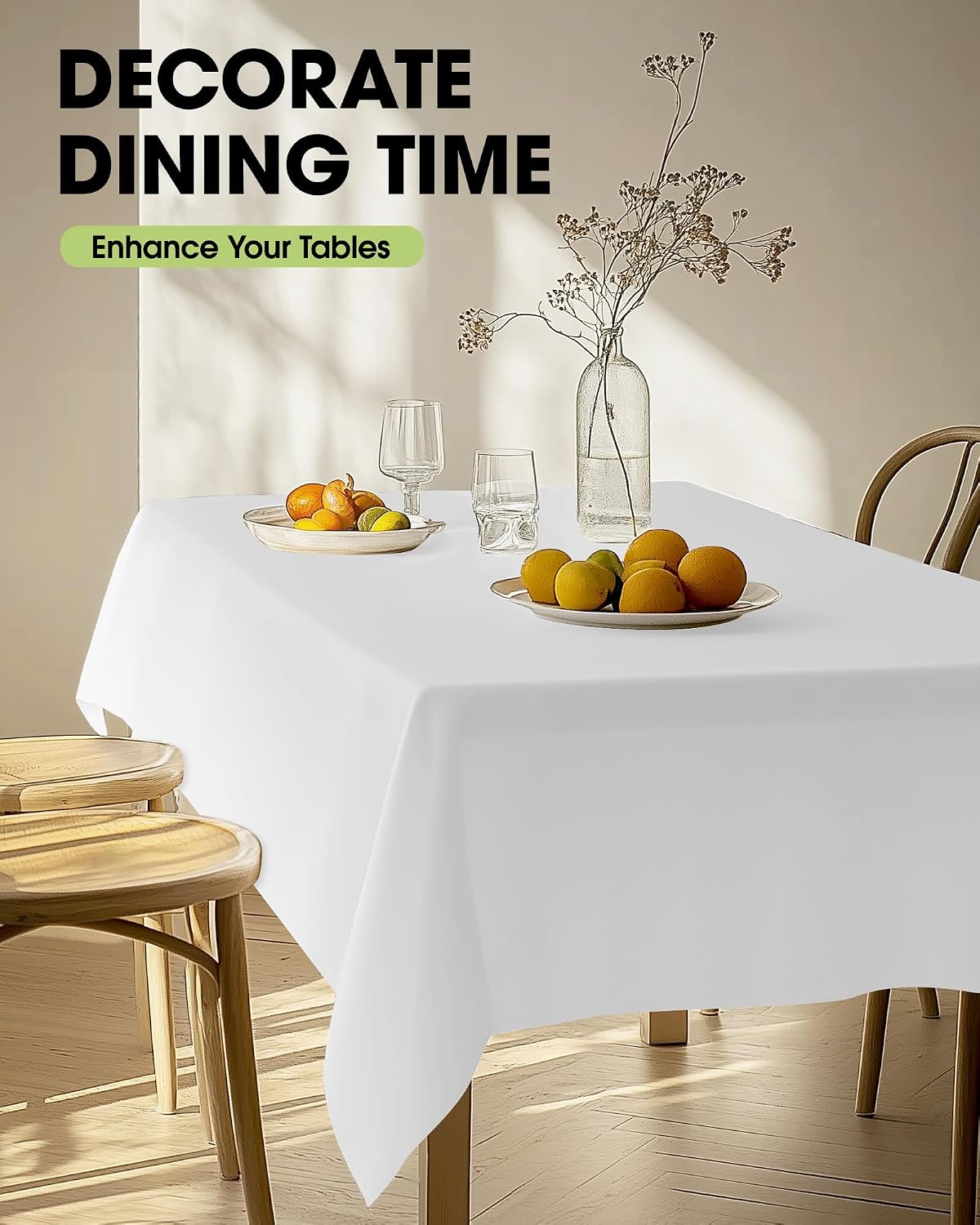 Pureegg Polyester Tablecloth 60" x 102" Reusable Washable 2 Pack White