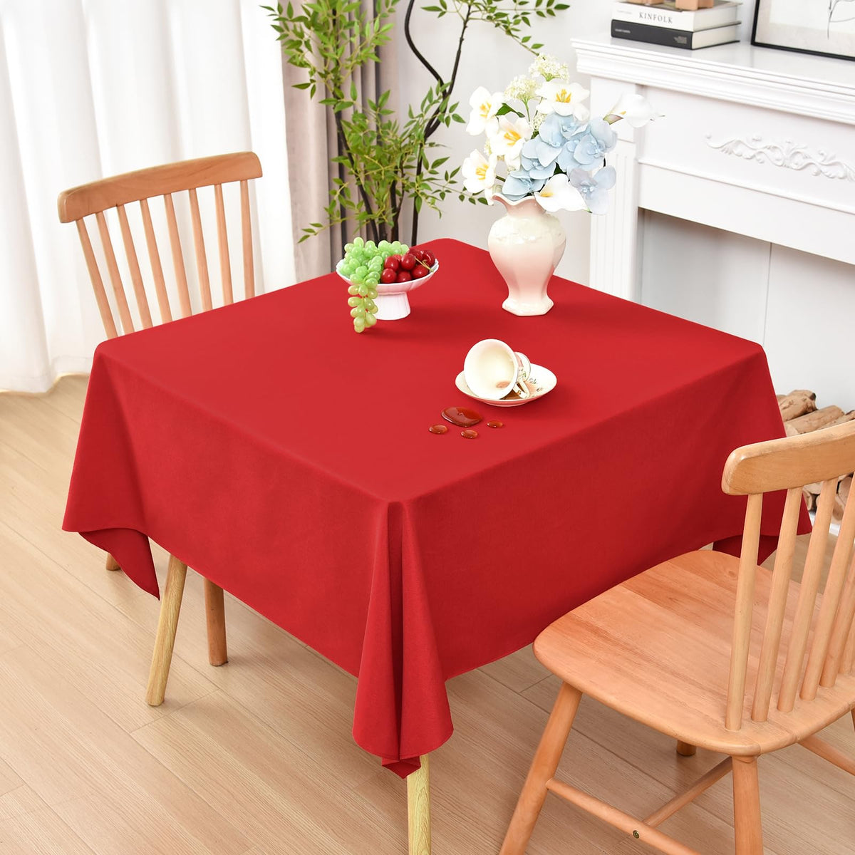 Wolkemer Oval Tablecloth 60 x 102 Inches Faux Linen Water Resistant