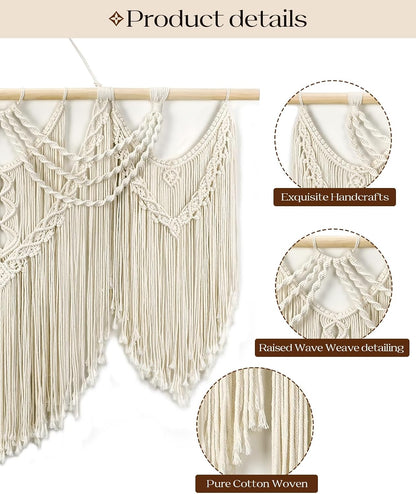 Tempospark Macrame Wall Hanging, 43"x32" Boho Wall Tapestry, Large Wall Art for Bedroom, Living Room, Dining Room, Nursery, Gallery, Office (Tassel)