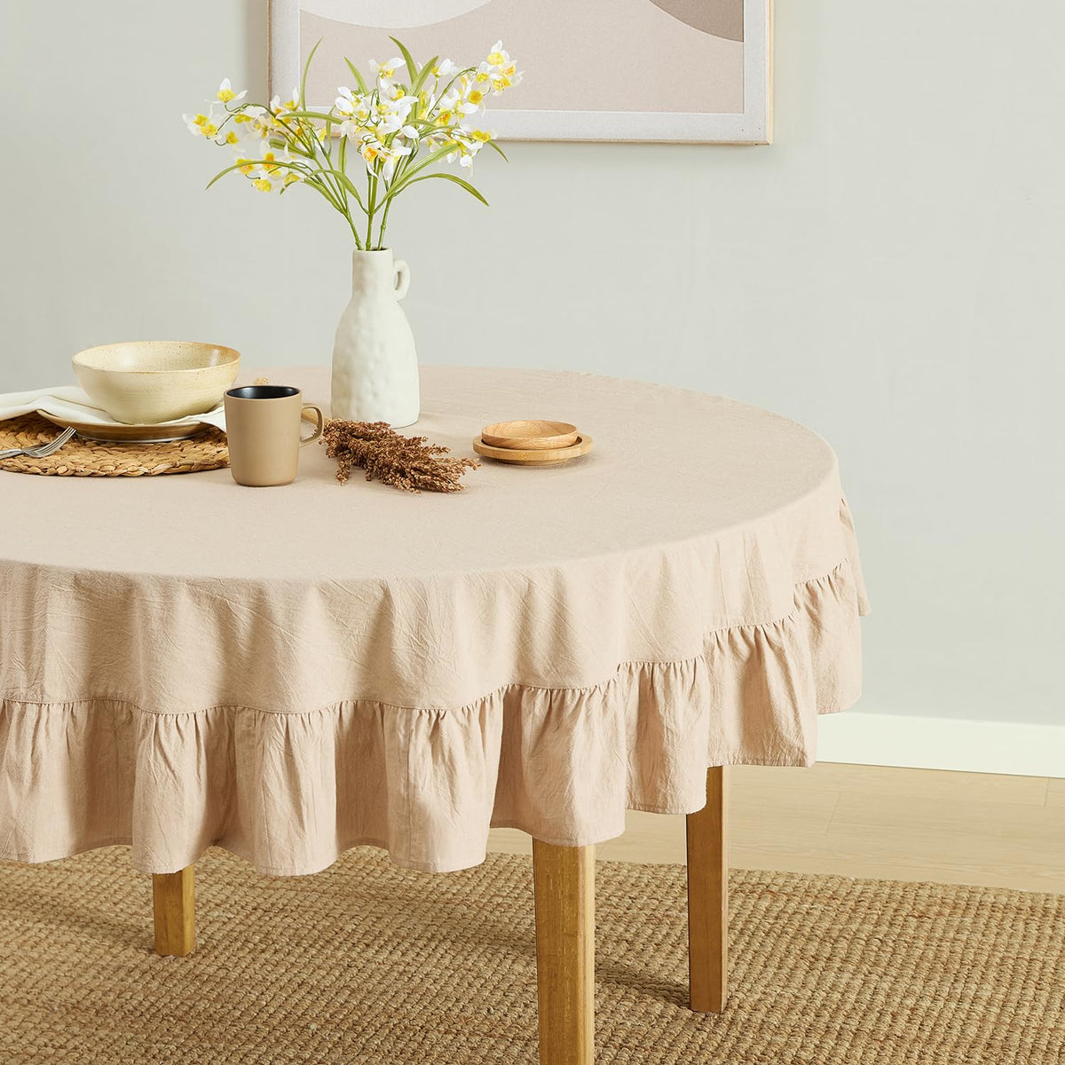 MONDAY MOOSE Gingham Checkered Farmhouse Rustic Picnic Style Decoration Rectangle Natural Stonewashed Cotton Tablecloth for Kitchen, Dining Room, Restaurant (60x102 inch, Beige)