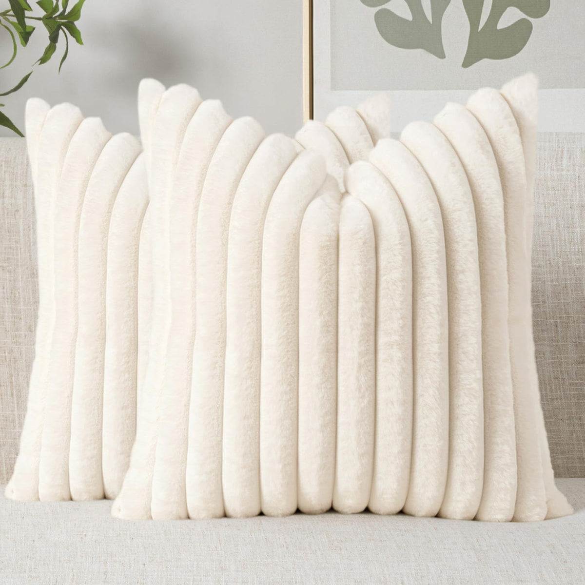 MIULEE Faux Fur Decorative Throw Pillow Covers 18x18 Set of 2 Sage Green