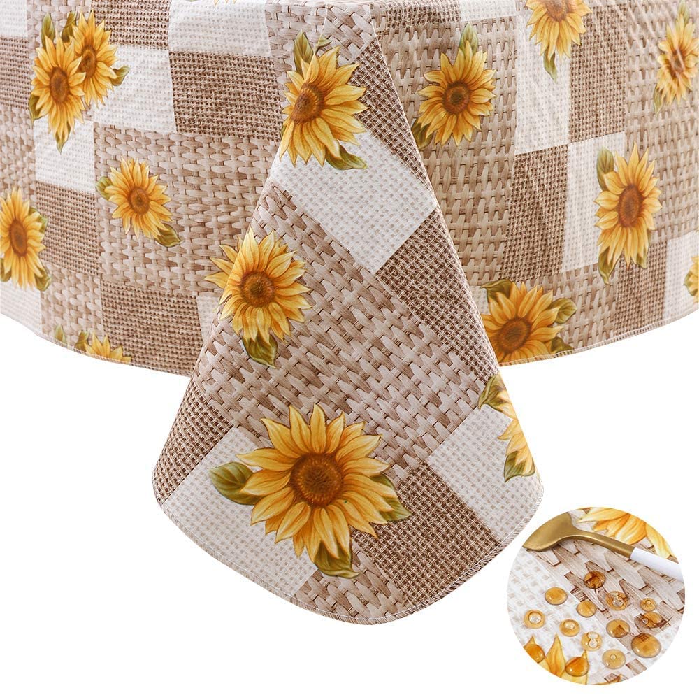 Pioggia Vinyl Tablecloth with Flannel Backed Rectangle Waterproof Oil-Proof PVC Table Cloth Wipeable Spill-Proof Plastic Table Cover for Indoor and Outdoor