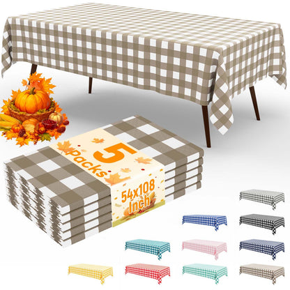 misaya 3 Packs Khaki White Buffalo Gingham Plastic Disposable Table Cloth