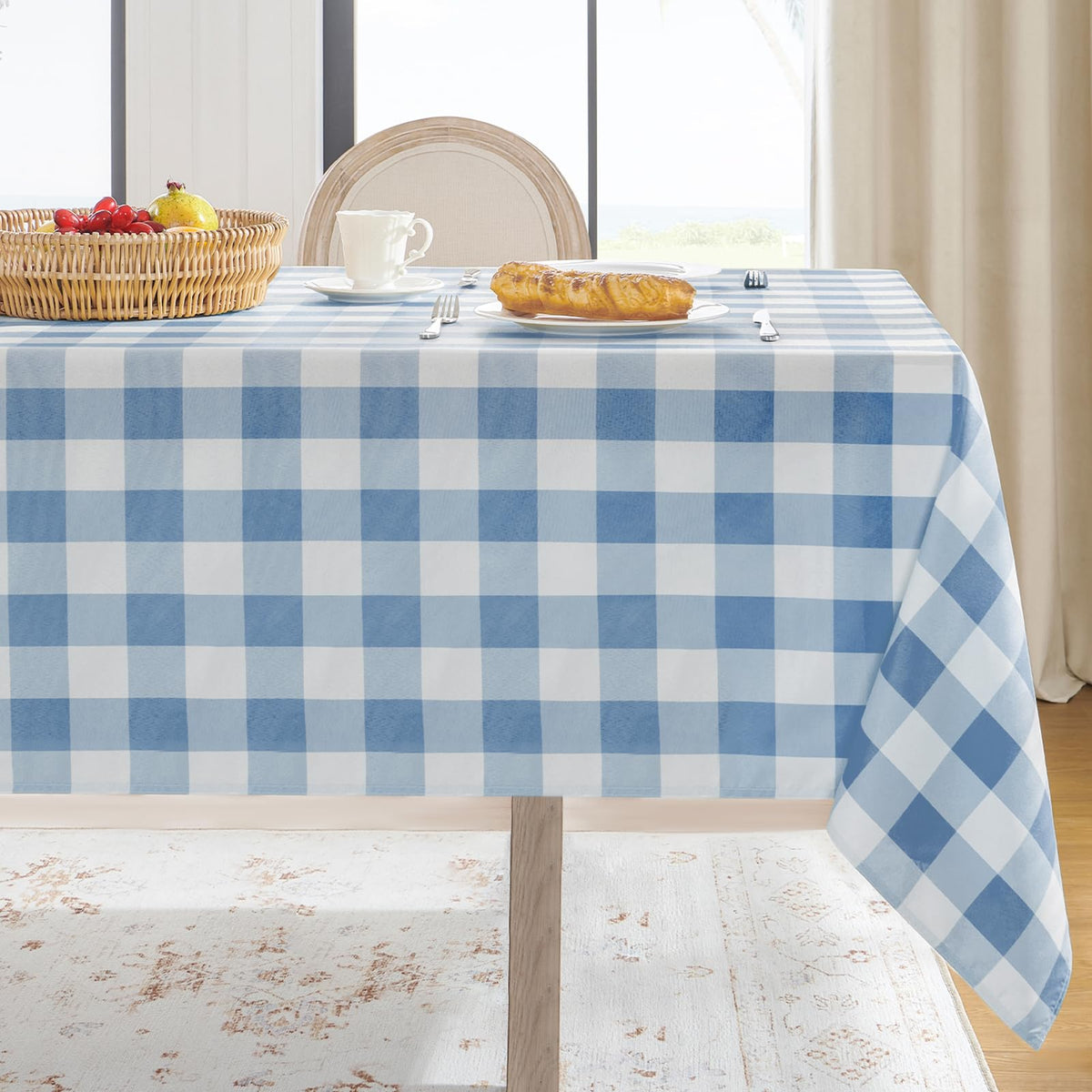 Softalker Gingham Tablecloth Rectangle, Black and White, 60 x 84 Inch