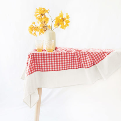 MONDAY MOOSE Gingham Checkered Farmhouse Rustic Picnic Style Decoration Rectangle Natural Stonewashed Cotton Tablecloth for Kitchen, Dining Room, Restaurant (60x102 inch, Beige)