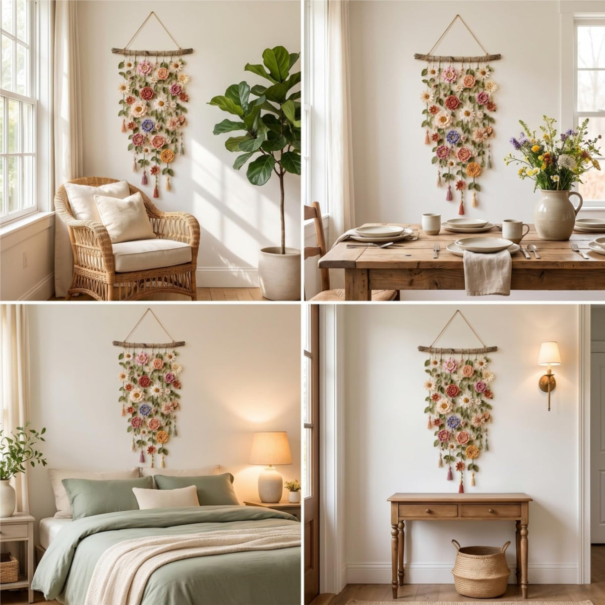 Crochet Flower Wall Hanging Boho Macrame Decor 1 Pc