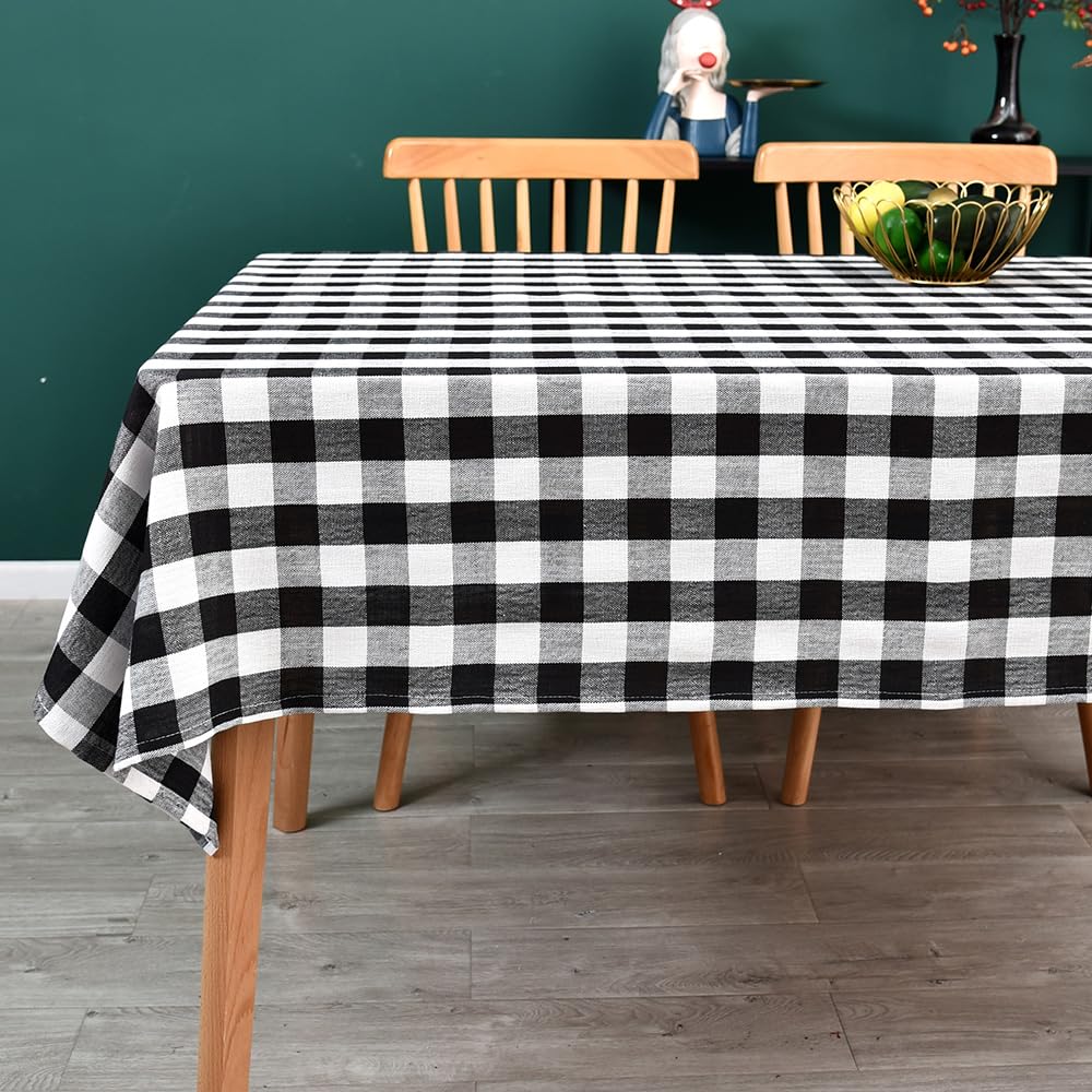 Gingham Tablecloth Rectangle Table Cloth Heavy Duty Cotton Checkered Table Cover for Spring Picnic Kitchen Dining(C-Beige, 52x70 inch)