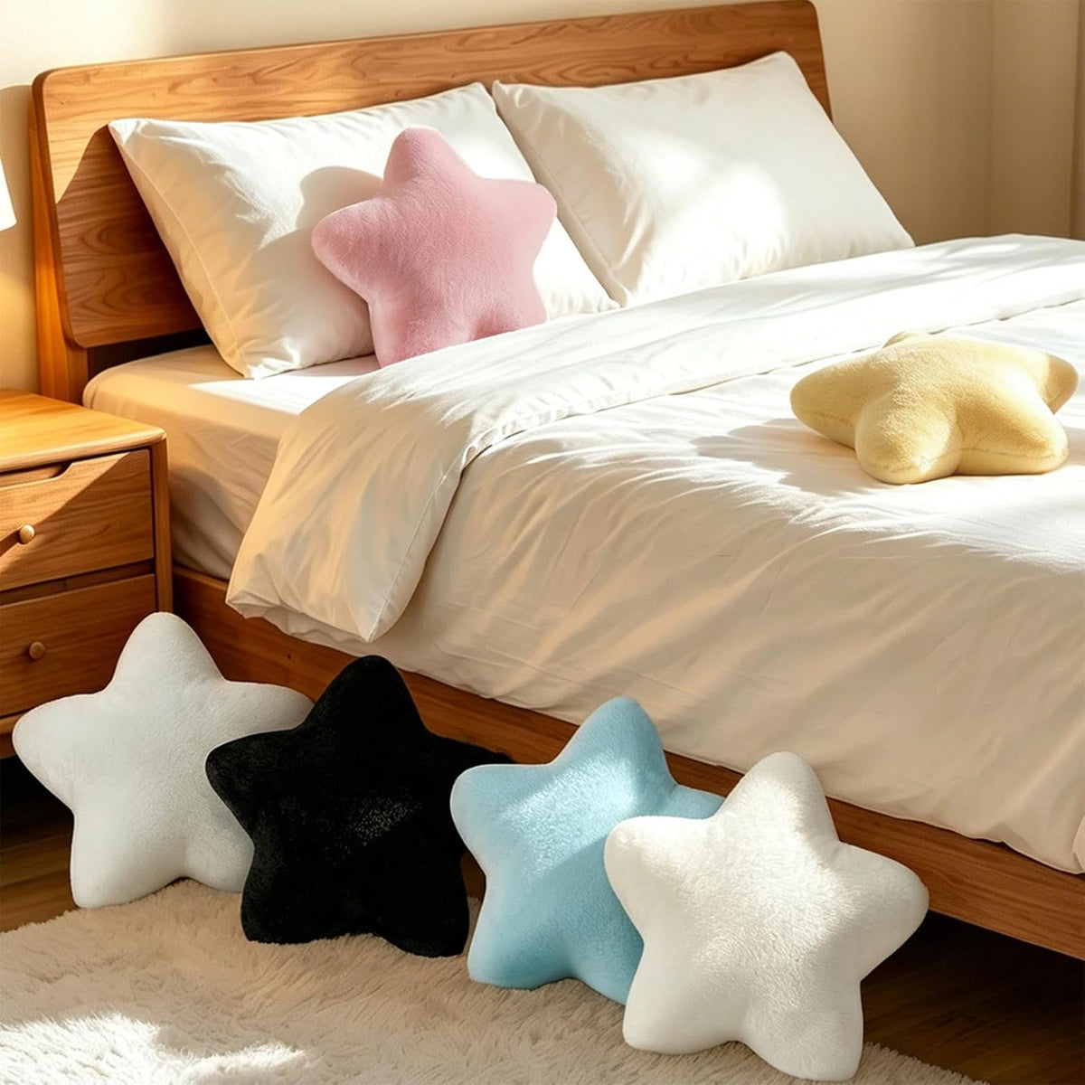 2PCS Star Pillow Set,15.35“ Cute Yellow Decorative Throw Pillows for Bed